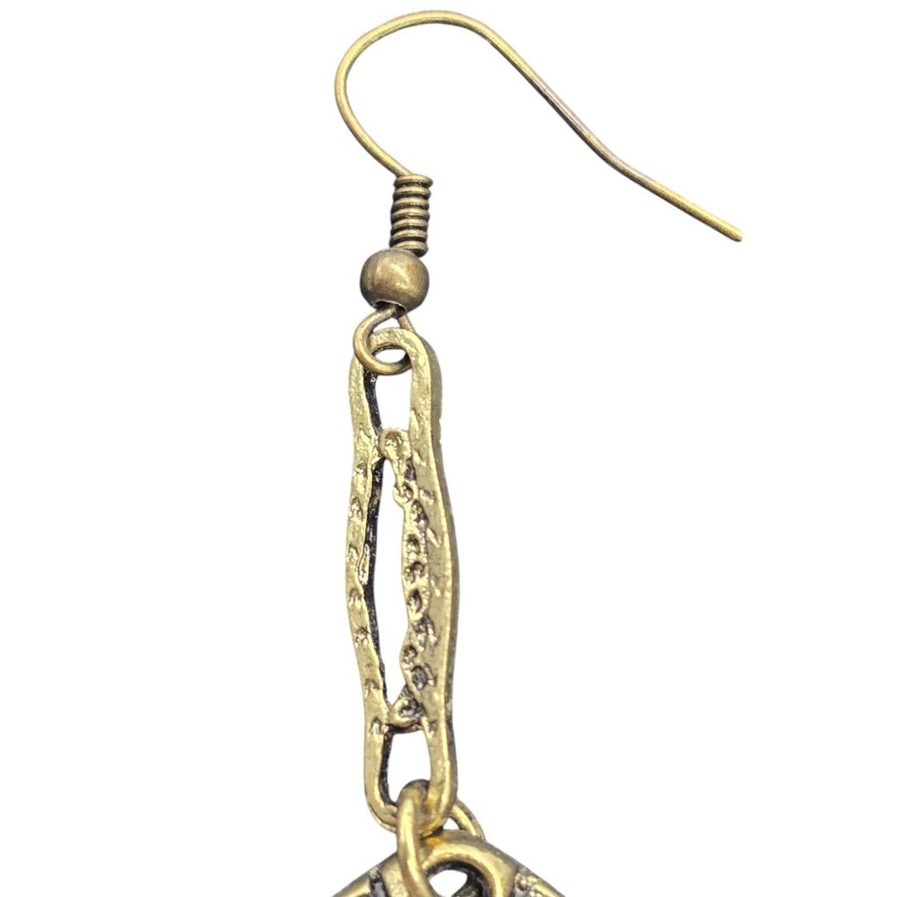 Vintage Gold-Tone Dangling Earrings With Emerald Green Rhinestones & Crystal Acc - Picture 3 of 8